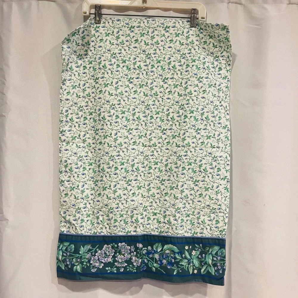 Vintage Laura Ashley Bramble Berry Floral Standard Pillowcase Teal Border Cotton